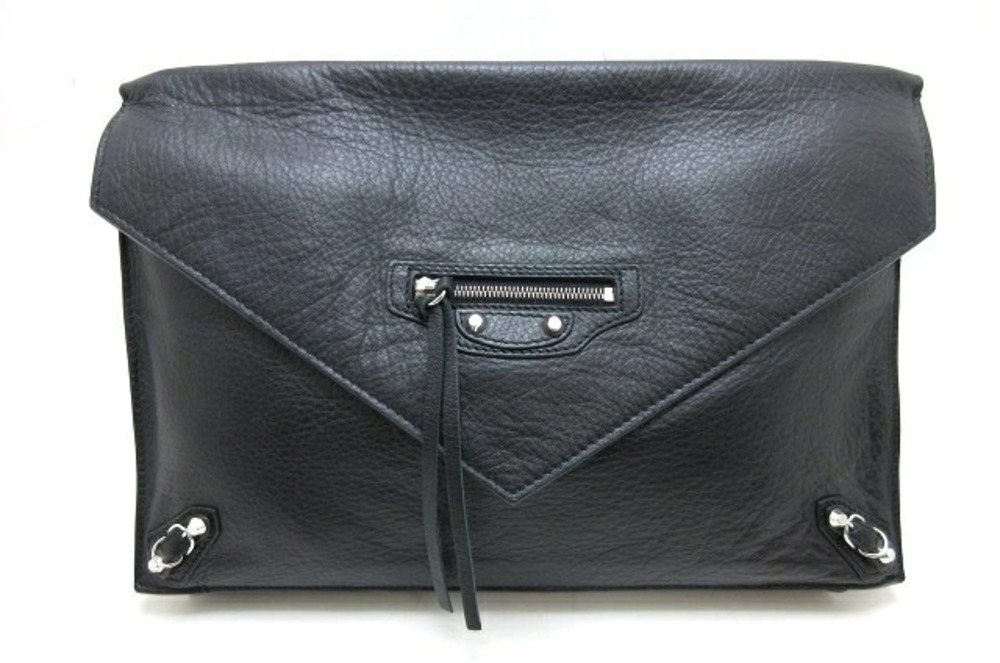 Balenciaga Paper Zip Around Shoulder Bag Calf Clutch Black Nero Black